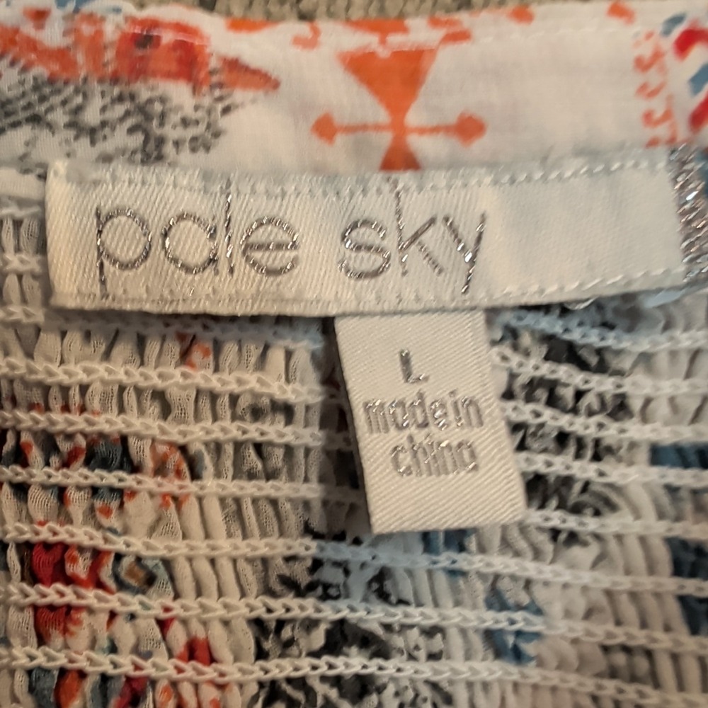 Pale Sky Women's Top Size L 3/4 Sleeve Beige With Rust & Light Blue Print - Picture 5 of 5